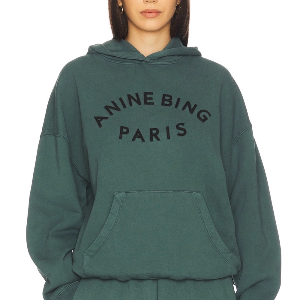 Anine Bing Teal Logo Pullover Hoodie